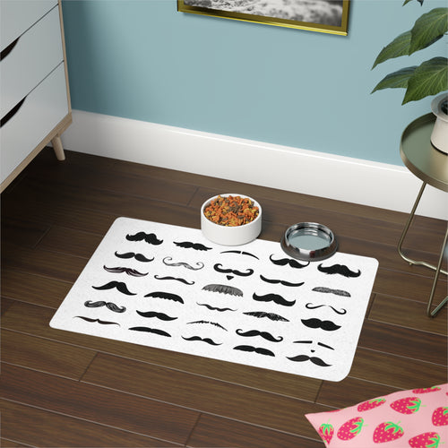 Dapper Mustaches - Pet Food Mat for Sophisticated Dogs & Cats